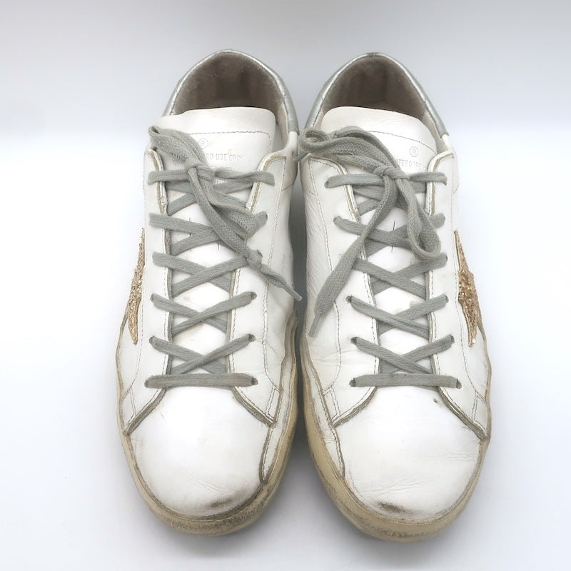 Golden Goose Superstar Glitter Star Sneakers White Leather Size 40