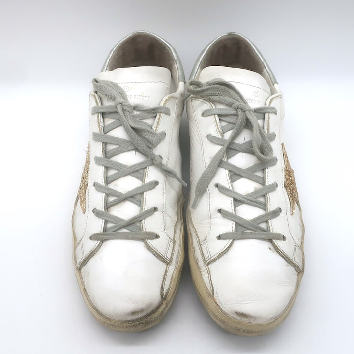 Golden Goose Superstar Glitter Star Sneakers White Leather Size 40