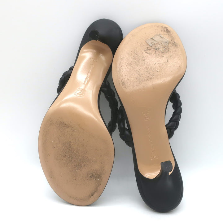 Gianvito Rossi Tropea 70 Braided Thong Sandals Black Leather Size 36.5