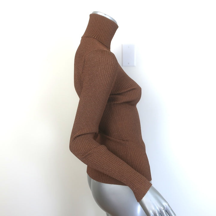 Zimmermann Luminosity Metallic Ribbed Knit Turtleneck Top Brown/Gold Size 1