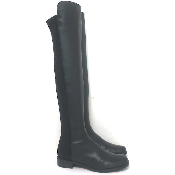 Stuart Weitzman 5050 over-the-knee black leather boots, authentic pre-owned and gently worn, luxury US size 9