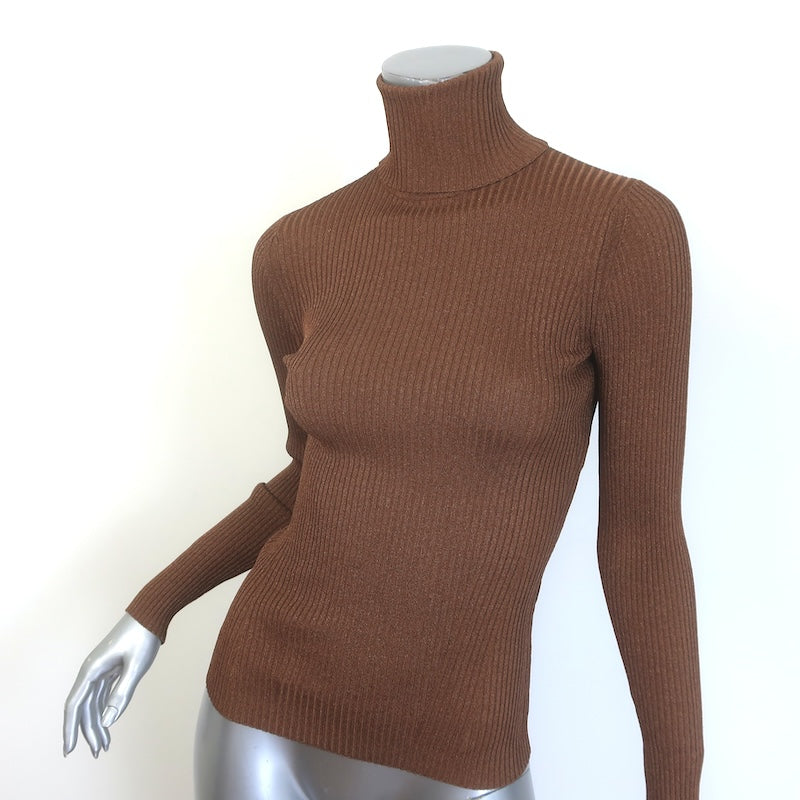 Zimmermann Luminosity Metallic Ribbed Knit Turtleneck Top Brown/Gold Size 1