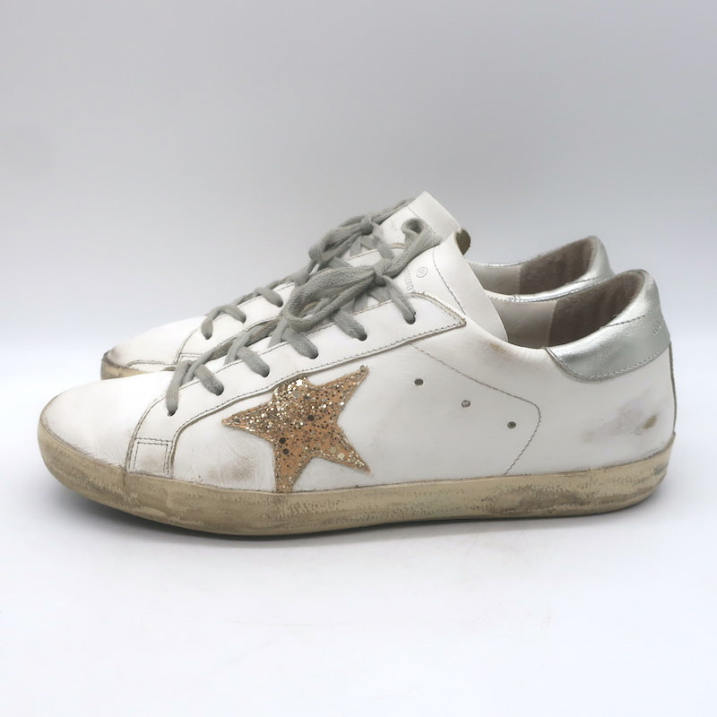 Golden Goose Superstar Glitter Star Sneakers White Leather Size 40