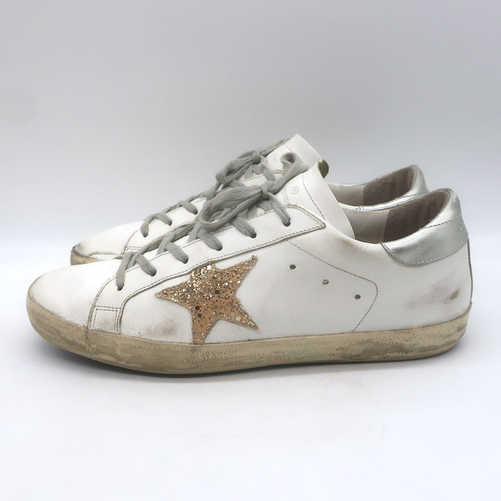 Golden Goose Superstar Glitter Star Sneakers White Leather Size 40
