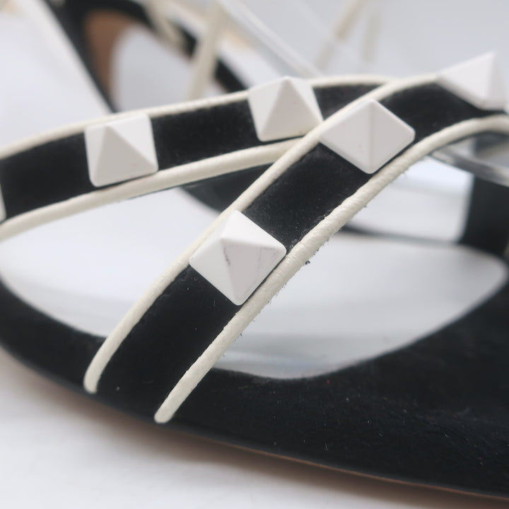 Valentino Free Rockstud Crisscross Sandals Black Suede &amp; White Leather Size 36