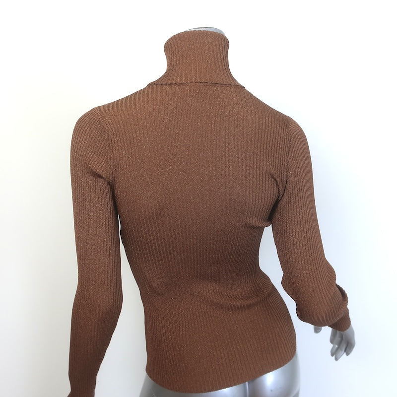 Zimmermann Luminosity Metallic Ribbed Knit Turtleneck Top Brown/Gold Size 1