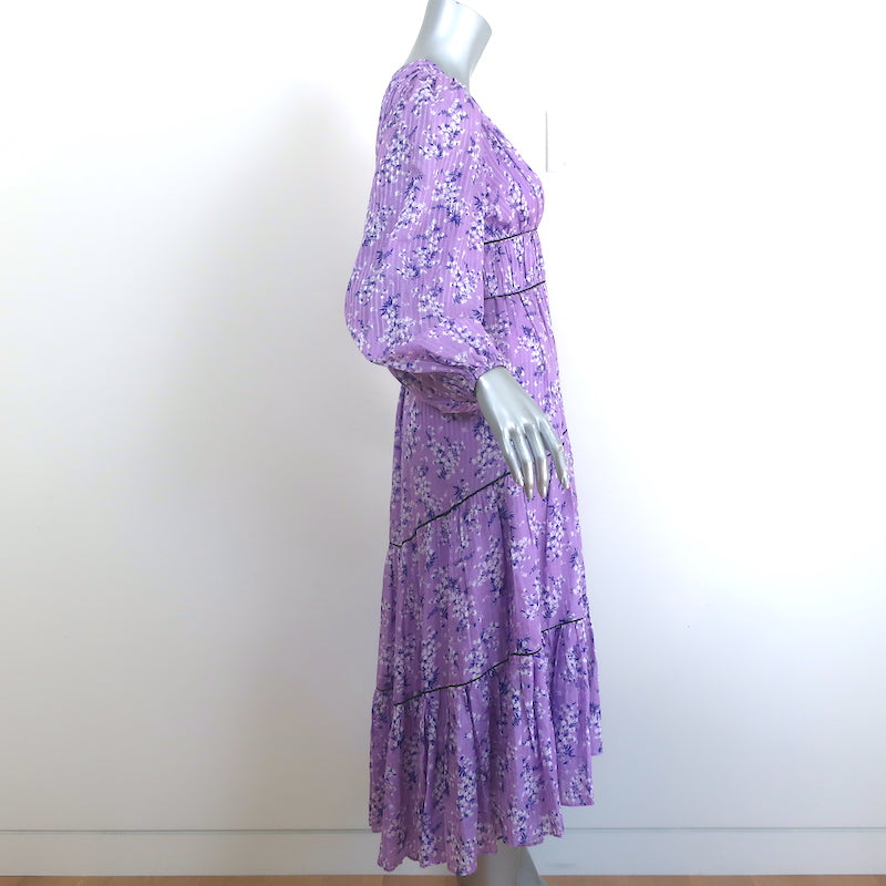 Ulla Johnson Tiered Midi Dress Joan Lilac Floral Print Cotton-Silk Size 2