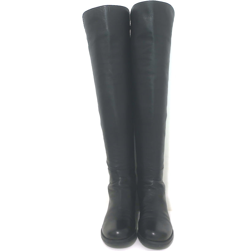 Stuart Weitzman 5050 over-the-knee boots, black leather with stretch shaft, authentic pre-owned, gently worn