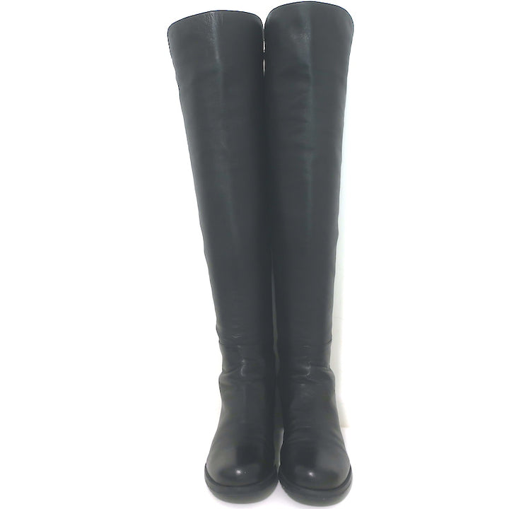 Stuart Weitzman 5050 over-the-knee boots, black leather with stretch shaft, authentic pre-owned, gently worn