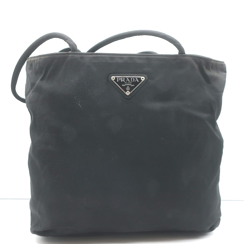 Vintage Prada Tessuto Nylon Medium Top-Zip Shoulder Bag Black