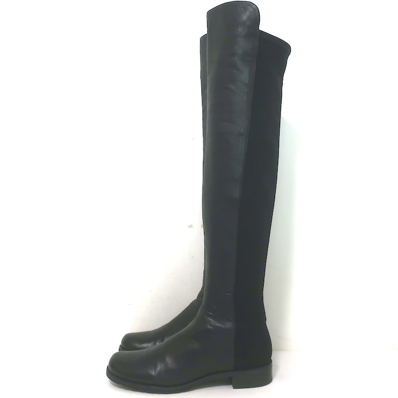 Stuart Weitzman 5050 over-the-knee black leather boots with stretch shaft, authentic pre-owned.