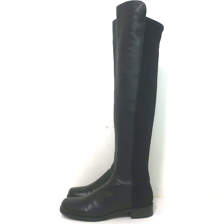 Stuart Weitzman 5050 over-the-knee black leather boots with stretch shaft, authentic pre-owned.