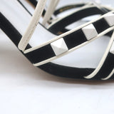 Valentino Free Rockstud Crisscross Sandals Black Suede & White Leather Size 36