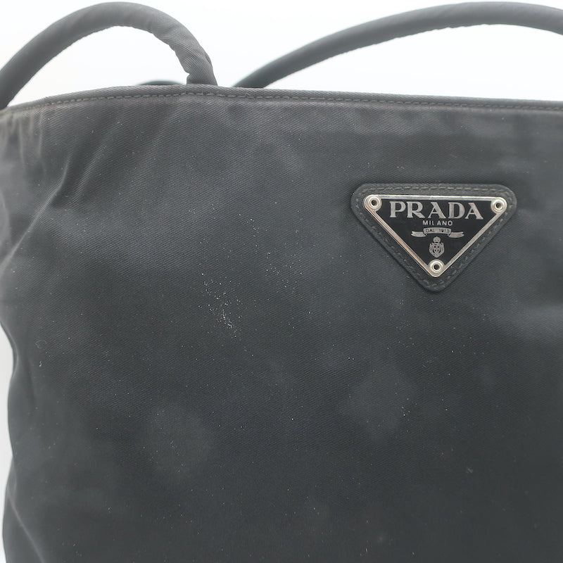 Vintage Prada Tessuto Nylon Medium Top-Zip Shoulder Bag Black