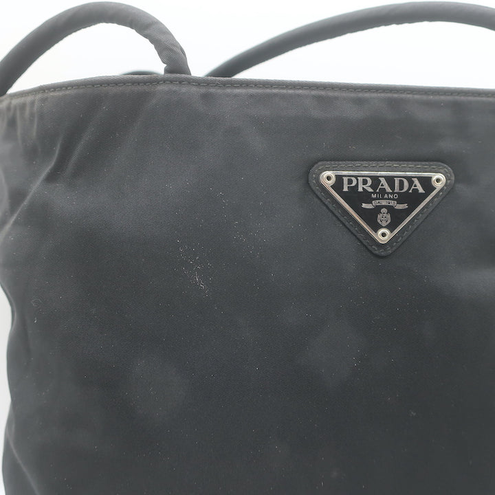Vintage Prada Tessuto Nylon Medium Top-Zip Shoulder Bag Black