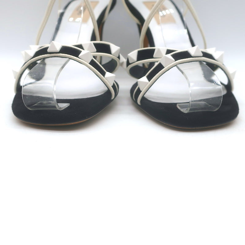 Valentino Free Rockstud Crisscross Sandals Black Suede &amp; White Leather Size 36