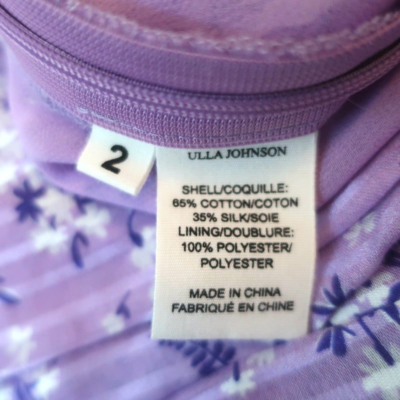 Ulla Johnson Tiered Midi Dress Joan Lilac Floral Print Cotton-Silk Size 2