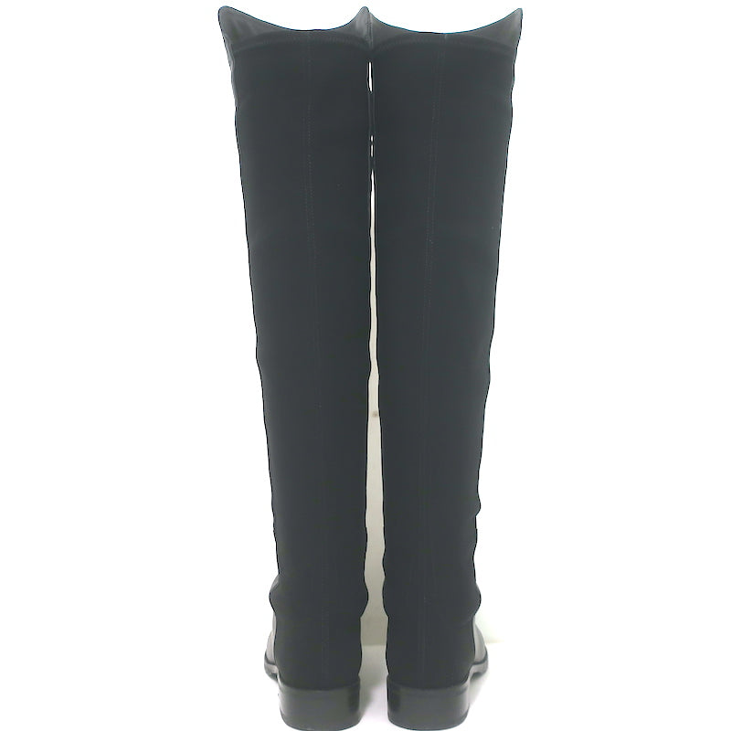 Stuart Weitzman 5050 over-the-knee boots, black leather with stretch shaft — pre-owned, gently worn, authentic luxury