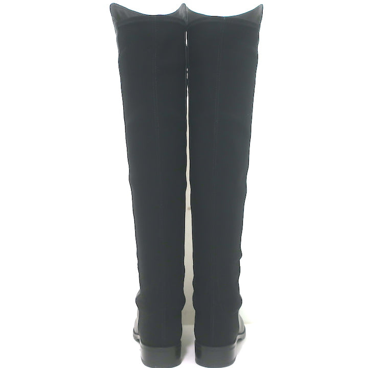 Stuart Weitzman 5050 over-the-knee boots, black leather with stretch shaft — pre-owned, gently worn, authentic luxury