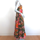 FARM Rio Tiered Maxi Dress Pink Cocoa Forest Print Cotton Size Extra Small