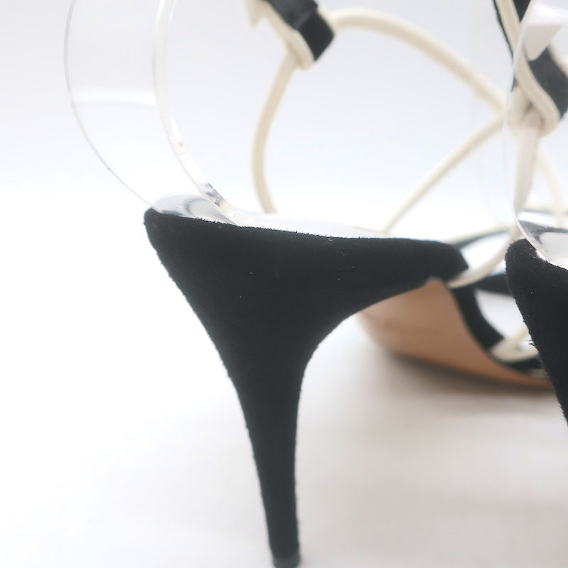 Valentino Free Rockstud Crisscross Sandals Black Suede &amp; White Leather Size 36
