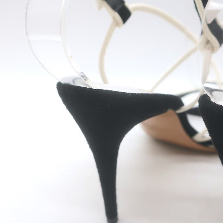 Valentino Free Rockstud Crisscross Sandals Black Suede &amp; White Leather Size 36