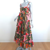 FARM Rio Tiered Maxi Dress Pink Cocoa Forest Print Cotton Size Extra Small