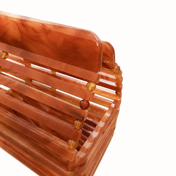 Cult Gaia Small Ark Acrylic Top Handle Bag Marbled Brown