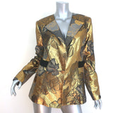 Chadwick Bell Metallic Brocade Blazer Gold Silk-Blend Size 12 One-Button Jacket