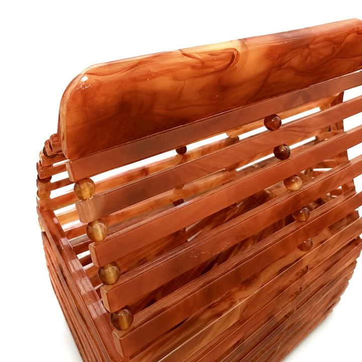 Cult Gaia Small Ark Acrylic Top Handle Bag Marbled Brown