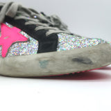 Golden Goose Superstar Rainbow Glitter Sneakers Silver with Pink Star Size 40