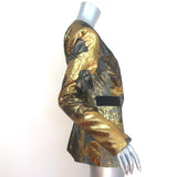Chadwick Bell Metallic Brocade Blazer Gold Silk-Blend Size 12 One-Button Jacket
