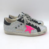 Golden Goose Superstar Rainbow Glitter Sneakers Silver with Pink Star Size 40