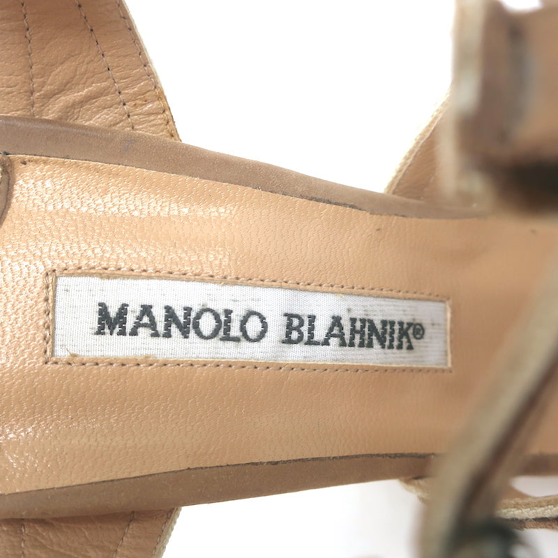 Manolo Blahnik Laser-Cut T-Strap Sandals Tan Nubuck Size 36 Open Toe Heels