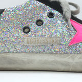 Golden Goose Superstar Rainbow Glitter Sneakers Silver with Pink Star Size 40