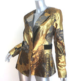 Chadwick Bell Metallic Brocade Blazer Gold Silk-Blend Size 12 One-Button Jacket