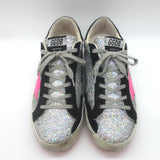 Golden Goose Superstar Rainbow Glitter Sneakers Silver with Pink Star Size 40