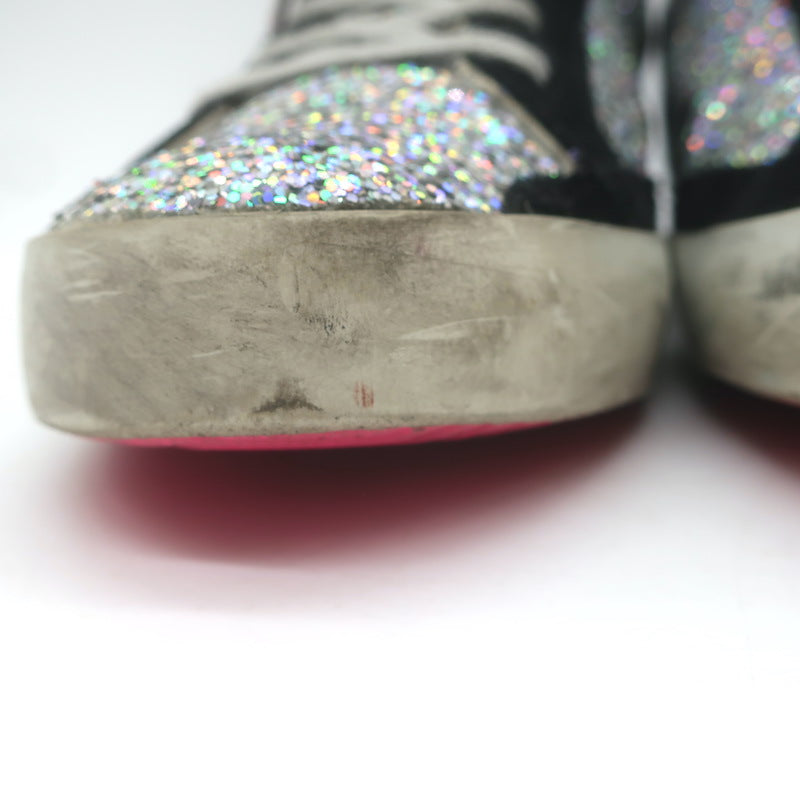 Golden Goose Superstar Rainbow Glitter Sneakers Silver with Pink Star Size 40