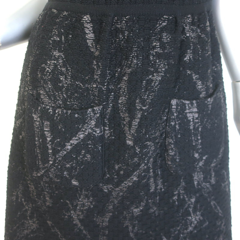 Chanel 11A Puff Sleeve Boucle Knit Dress Black/Silver Wool Size 38