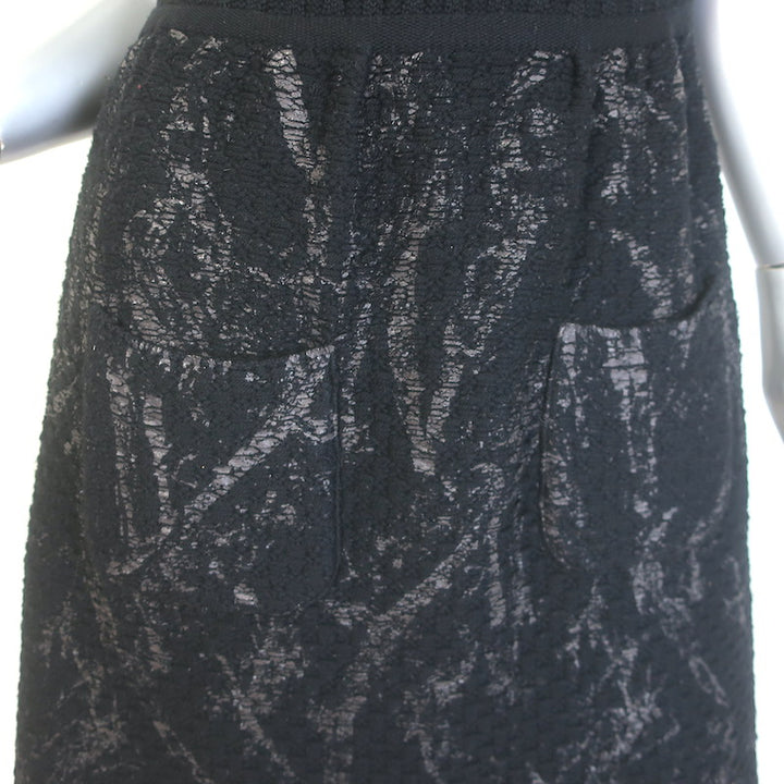 Chanel 11A Puff Sleeve Boucle Knit Dress Black/Silver Wool Size 38