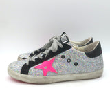 Golden Goose Superstar Rainbow Glitter Sneakers Silver with Pink Star Size 40