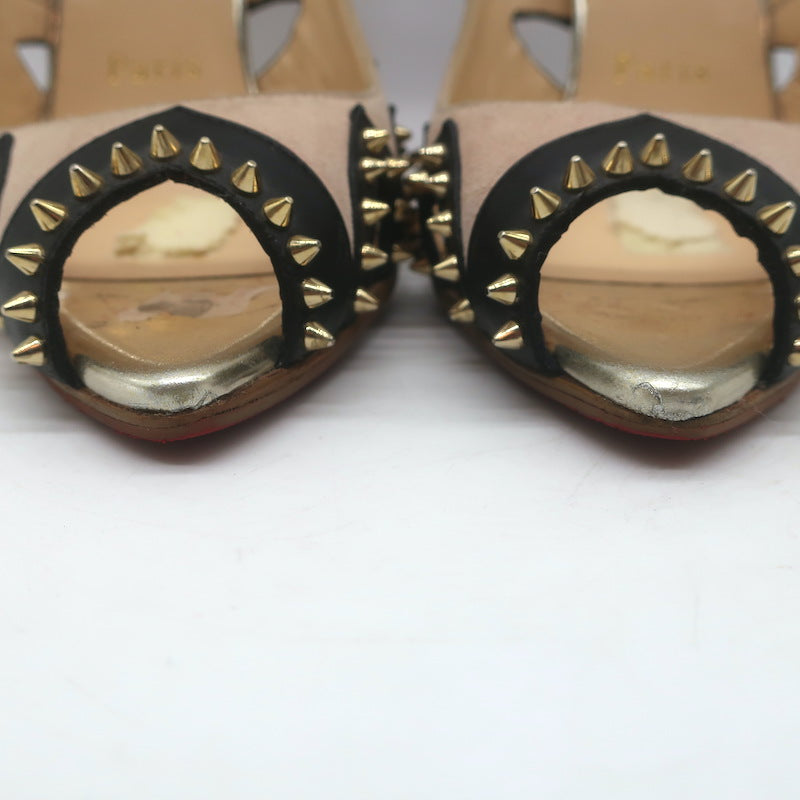 Christian Louboutin Circus City Spiked Cutout Pumps Beige Suede Size 36.5