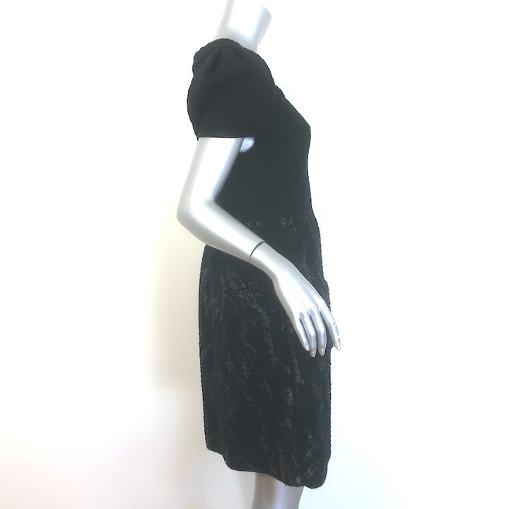 Chanel 11A Puff Sleeve Boucle Knit Dress Black/Silver Wool Size 38