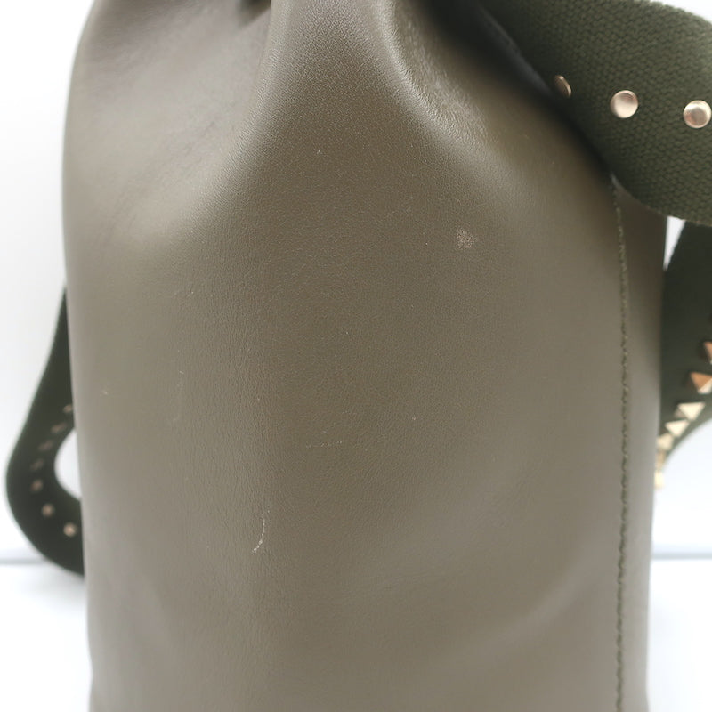Valentino Rockstud Bucket Bag Dark Olive Leather Small Crossbody