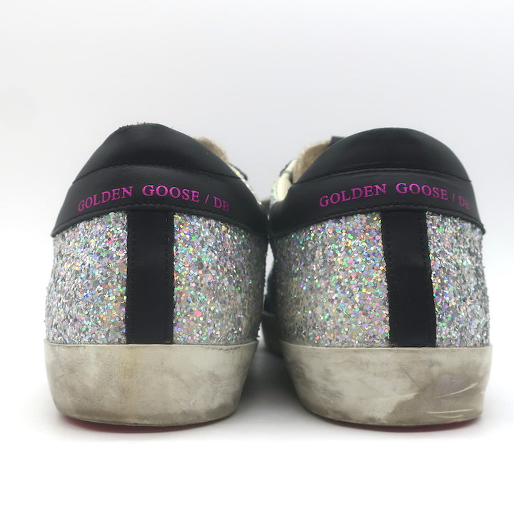 Golden Goose Superstar Rainbow Glitter Sneakers Silver with Pink Star Size 40