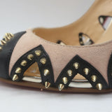 Christian Louboutin Circus City Spiked Cutout Pumps Beige Suede Size 36.5
