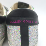 Golden Goose Superstar Rainbow Glitter Sneakers Silver with Pink Star Size 40
