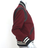 Saint Laurent Teddy Bomber Jacket Leather-Trim Burgundy Wool Size 46