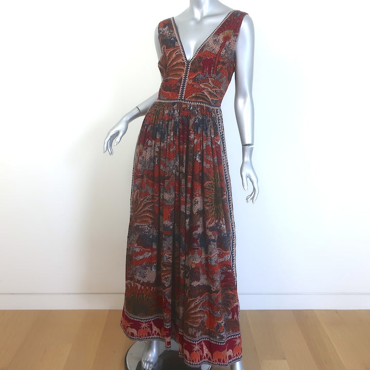Le Sirenuse Sophia Burning Sun Maxi Dress Multicolor Printed Cotton Size 42