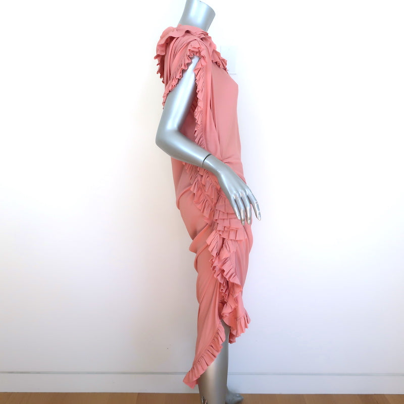 Dries Van Noten Dinas One-Shoulder Ruffled Midi Dress Rose Pink Size 36 NEW
